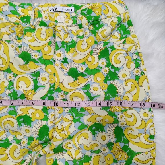 ZARA Retro 70s Green Yellow Paisley Print High Waist Pants Women's Size Medium - Picture 9 of 15